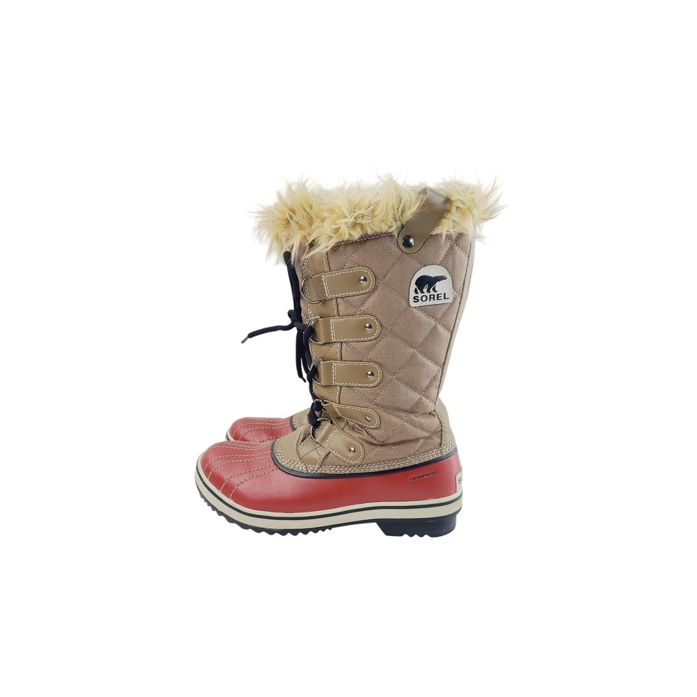 Sorel Insulated Faux Fur Lace-Up Snow Winter Boots Women's Size 7 Brown‎ Red.